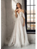 Off Shoulder White Lace Tulle Beaded Wedding Dress